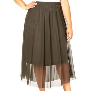 NWT Alfani Women's Urban Olive Mesh Comfort Waist Lined Midi Skirt Plus Size 0X